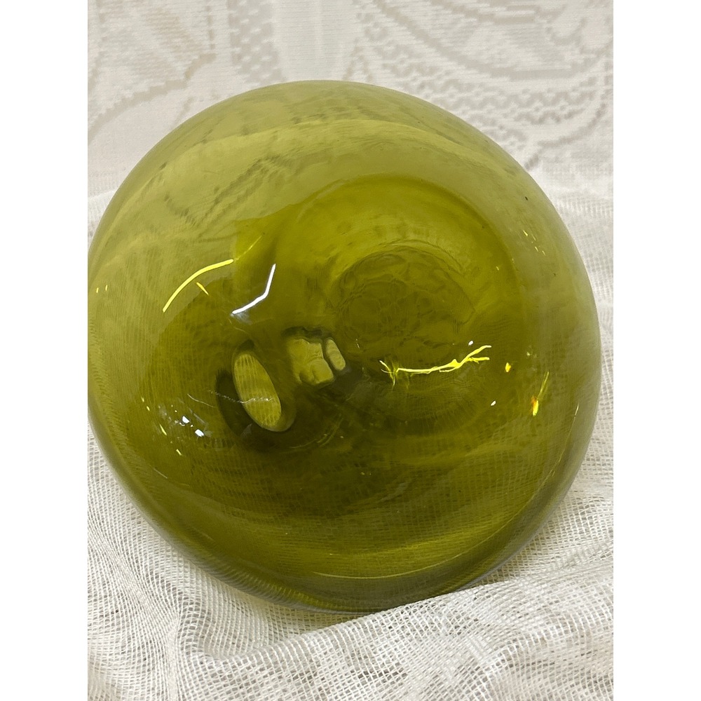 Empoli Italian Squat Bud Vase MCM Olive Green Hand Blown Glass Vintage - Picture 4 of 6